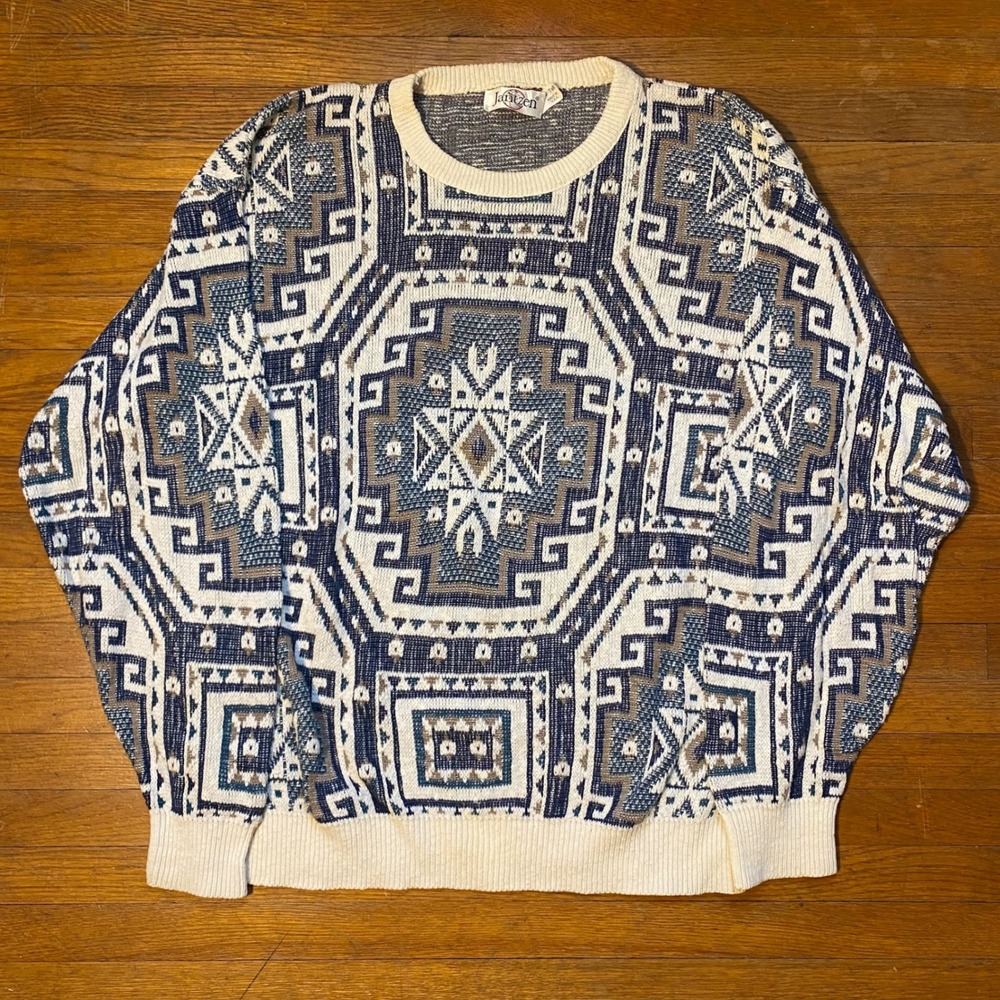 Vintage 90s Jantzen Mens XL Southwestern Geometric Knit Sweater